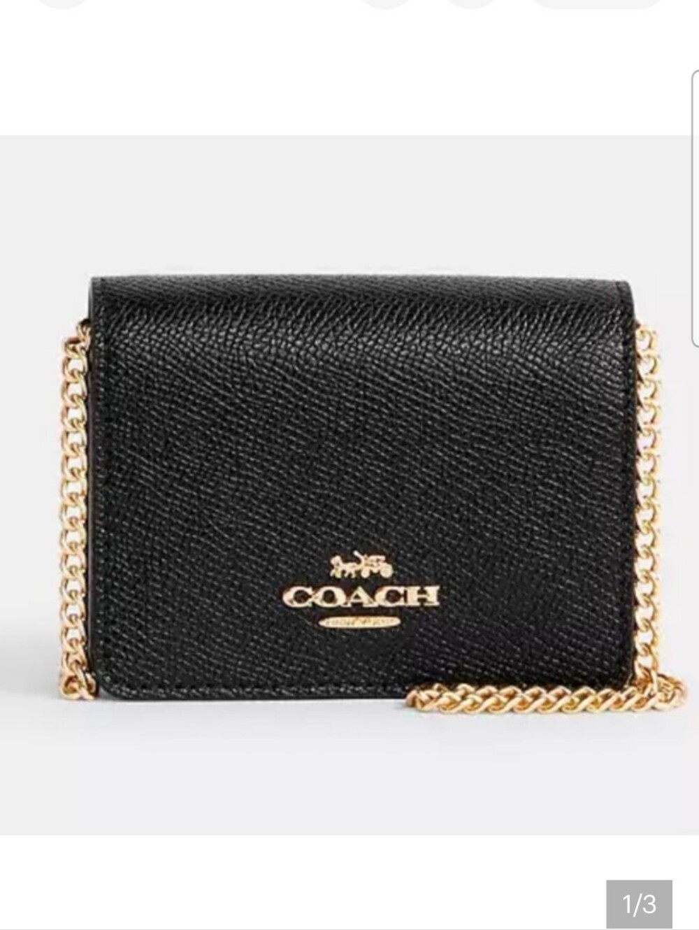 Coach Black Mini Wallet Crossbody with Gold Chain Strap